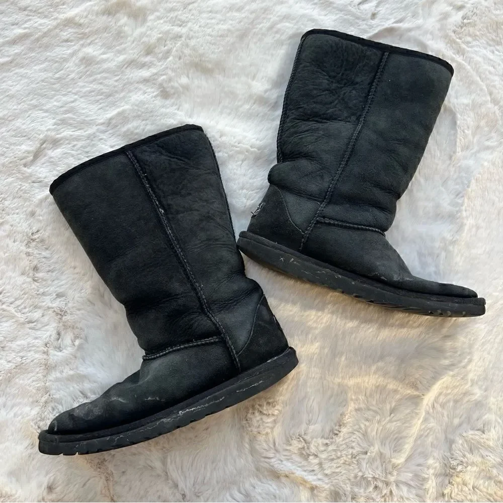 Ugg Kid’s Tall Black Winter Boots Big Girl size 6